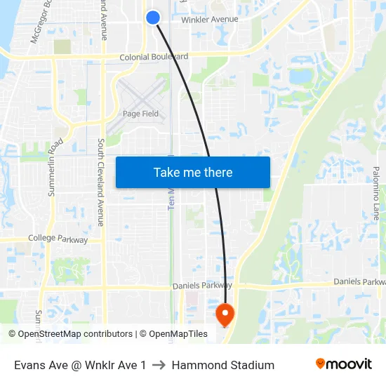 Evans Ave @ Wnklr Ave 1 to Hammond Stadium map