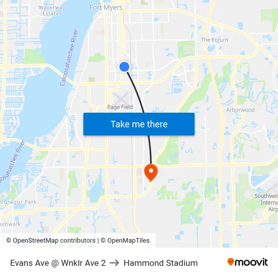 Evans Ave @ Wnklr Ave 2 to Hammond Stadium map