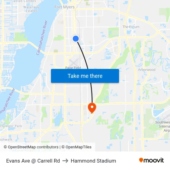 Evans Ave @ Carrell Rd to Hammond Stadium map