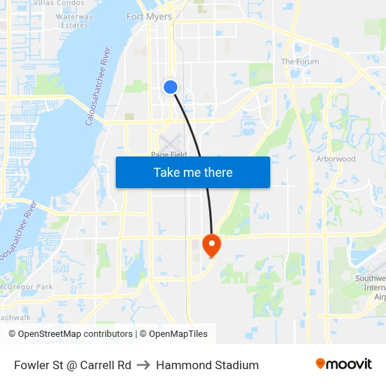 Fowler St @ Carrell Rd to Hammond Stadium map