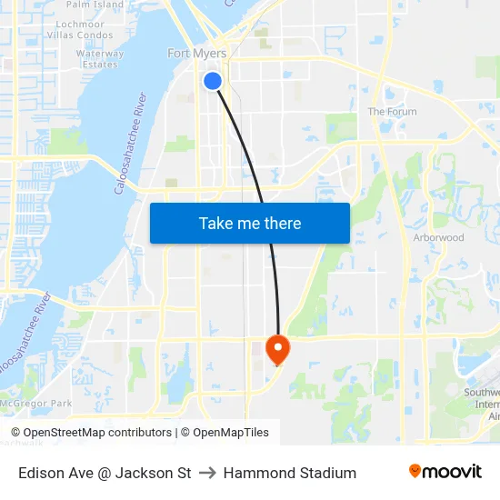 Edison Ave @ Jackson St to Hammond Stadium map
