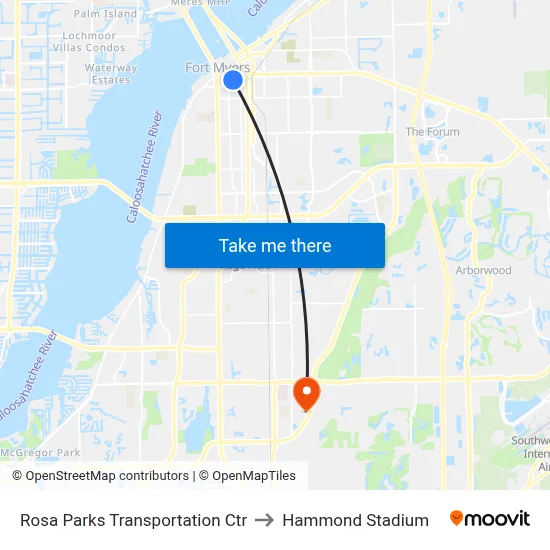 Rosa Parks Transportation Ctr to Hammond Stadium map