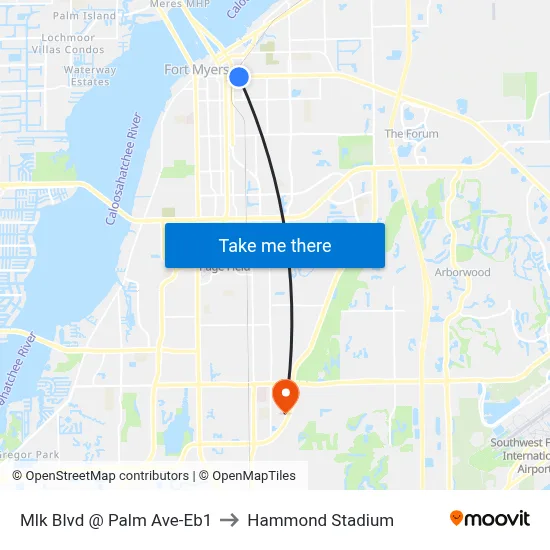 Mlk Blvd @ Palm Ave-Eb1 to Hammond Stadium map
