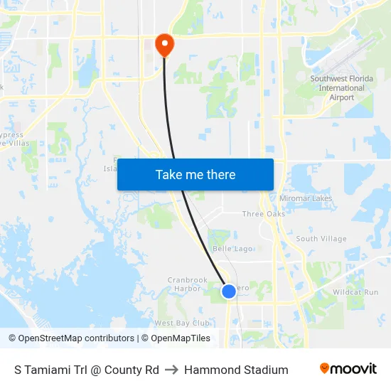 S Tamiami Trl @ County Rd to Hammond Stadium map