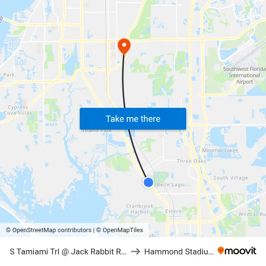 S Tamiami Trl @ Jack Rabbit Run to Hammond Stadium map