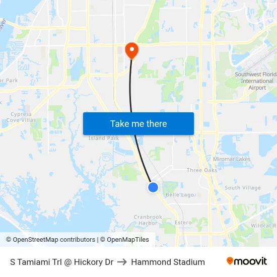 S Tamiami Trl @ Hickory Dr to Hammond Stadium map