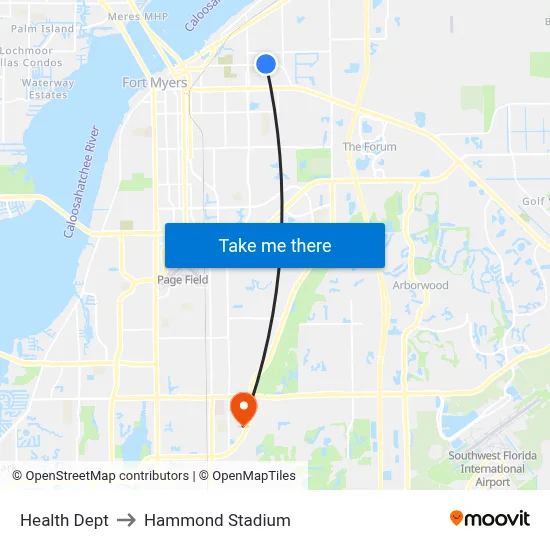Health Dept to Hammond Stadium map