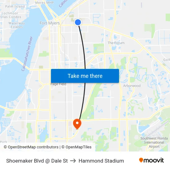 Shoemaker Blvd @ Dale St to Hammond Stadium map