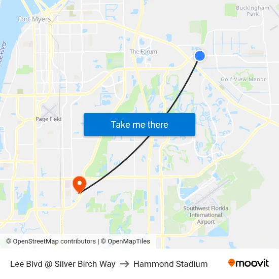 Lee Blvd @ Silver Birch Way to Hammond Stadium map