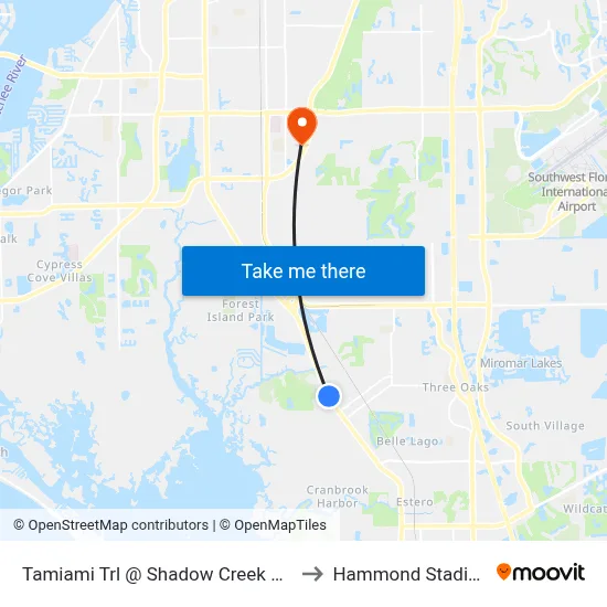Tamiami Trl @ Shadow Creek Blvd to Hammond Stadium map