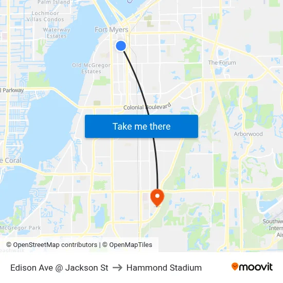 Edison Ave @ Jackson St to Hammond Stadium map