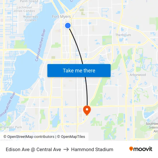 Edison Ave @ Central Ave to Hammond Stadium map