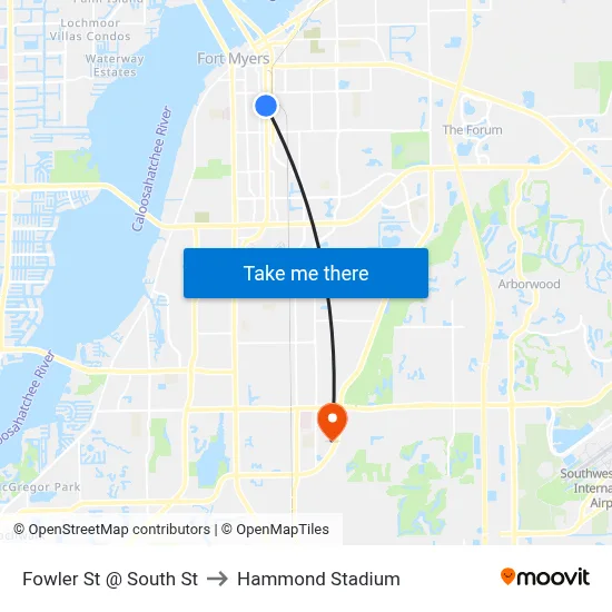Fowler St @ South St to Hammond Stadium map