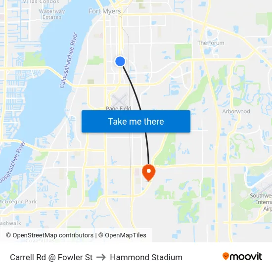 Carrell Rd @ Fowler St to Hammond Stadium map