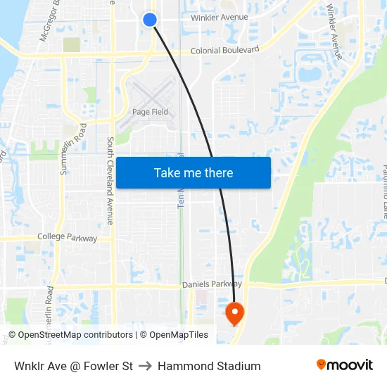 Wnklr Ave @ Fowler St to Hammond Stadium map