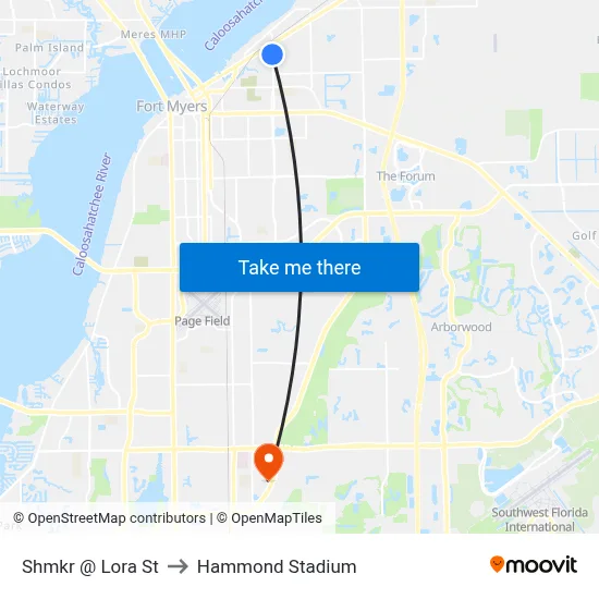 Shmkr @ Lora St to Hammond Stadium map