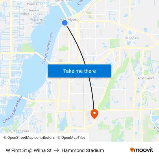 W First St @ Wilna St to Hammond Stadium map