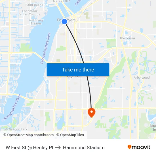 W First St @ Henley Pl to Hammond Stadium map