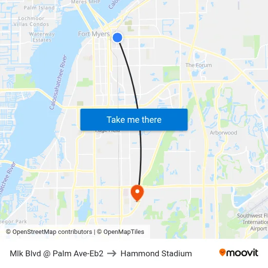 Mlk Blvd @ Palm Ave-Eb2 to Hammond Stadium map