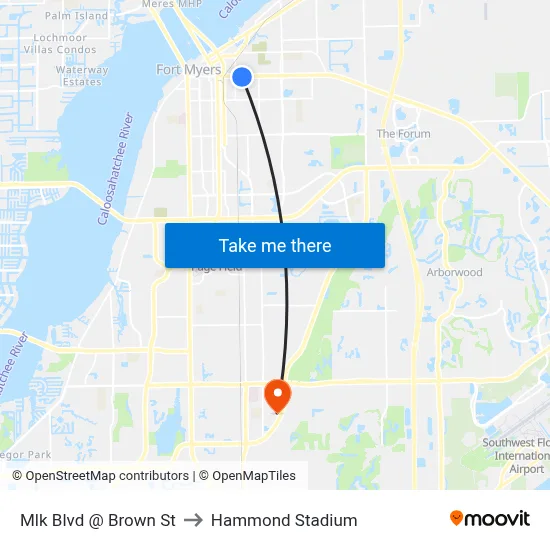 Mlk Blvd @ Brown St to Hammond Stadium map