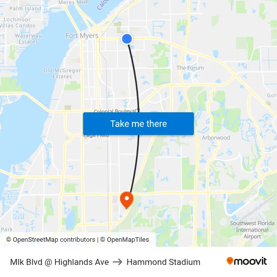 Mlk Blvd @ Highlands Ave to Hammond Stadium map