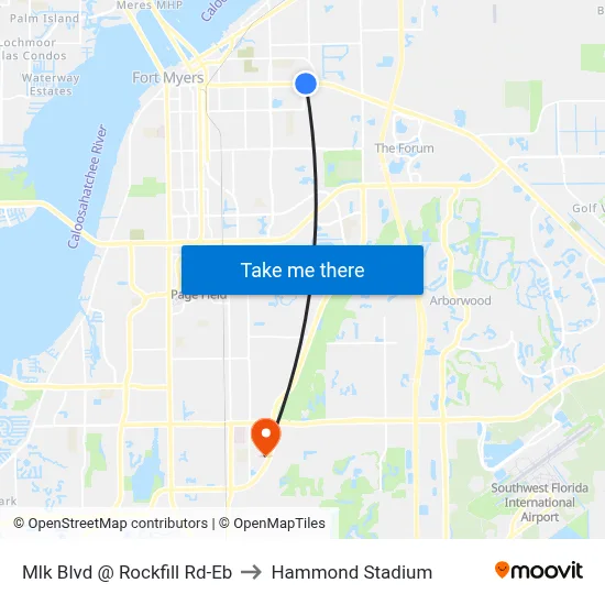 Mlk Blvd @ Rockfill Rd-Eb to Hammond Stadium map