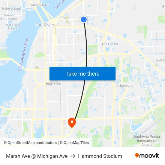 Marsh Ave @ Michigan Ave to Hammond Stadium map