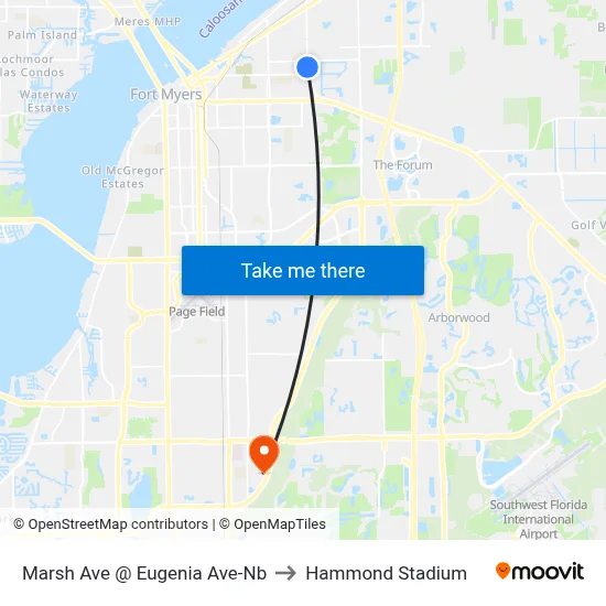 Marsh Ave @ Eugenia Ave-Nb to Hammond Stadium map