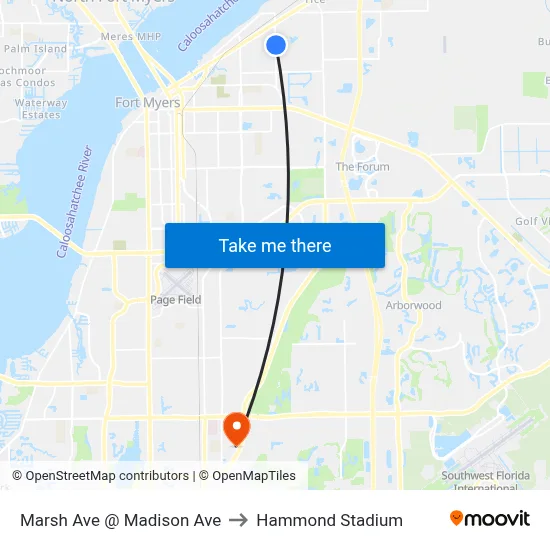 Marsh Ave @ Madison Ave to Hammond Stadium map