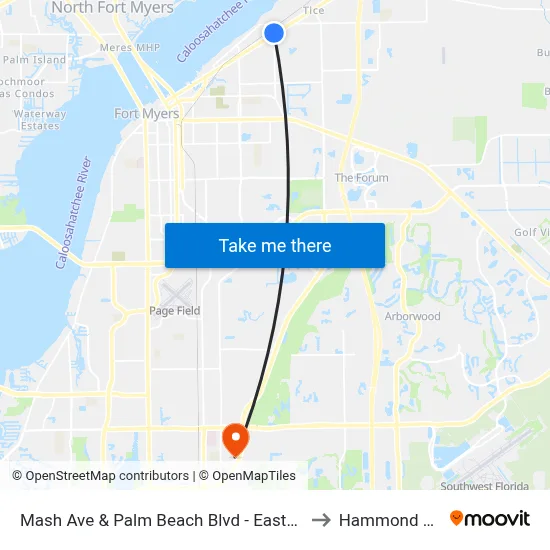 Mash Ave & Palm Beach Blvd - Eastgate Shop Ctr @ P to Hammond Stadium map
