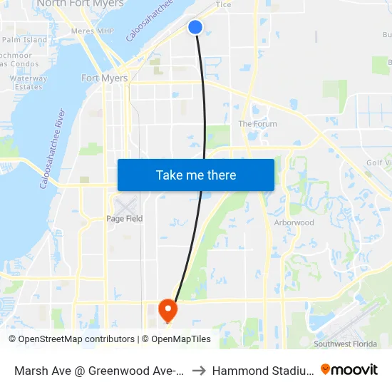 Marsh Ave @ Greenwood Ave-Sb to Hammond Stadium map