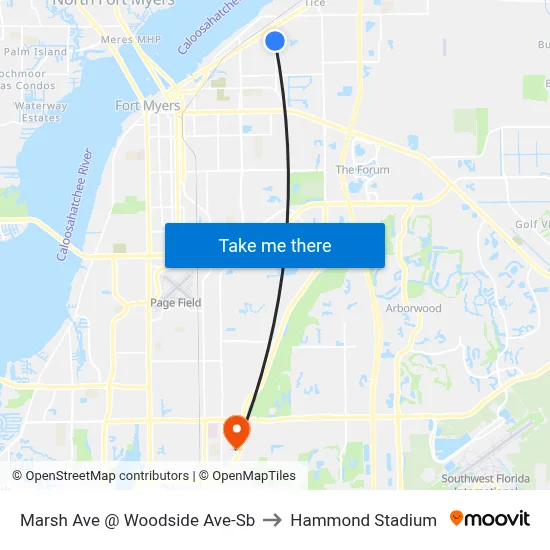 Marsh Ave @ Woodside Ave-Sb to Hammond Stadium map