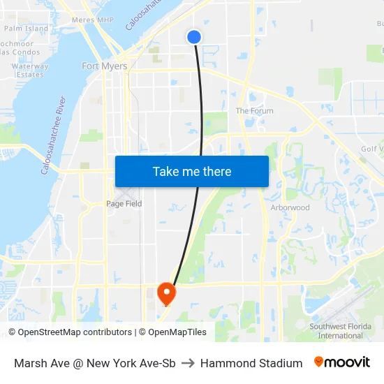 Marsh Ave @ New York Ave-Sb to Hammond Stadium map