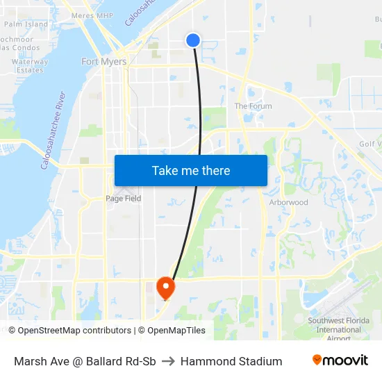 Marsh Ave @ Ballard Rd-Sb to Hammond Stadium map