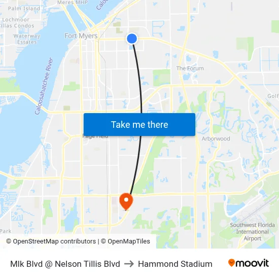 Mlk Blvd @ Nelson Tillis Blvd to Hammond Stadium map