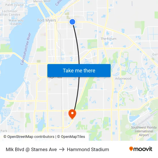 Mlk Blvd @ Starnes Ave to Hammond Stadium map