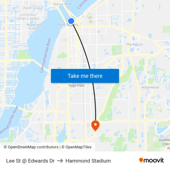 Lee St @ Edwards Dr to Hammond Stadium map