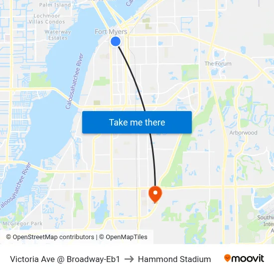 Victoria Ave @ Broadway-Eb1 to Hammond Stadium map