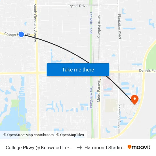 College Pkwy @ Kenwood Ln-Wb to Hammond Stadium map