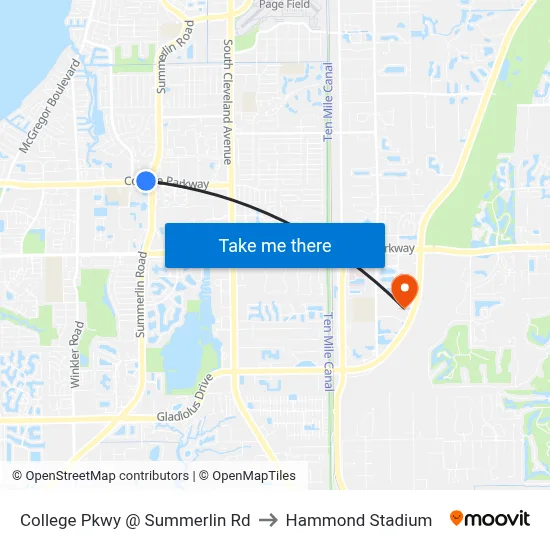 College Pkwy @ Summerlin Rd to Hammond Stadium map