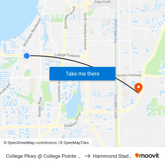 College Pkwy @ College Pointe Ct-Wb to Hammond Stadium map