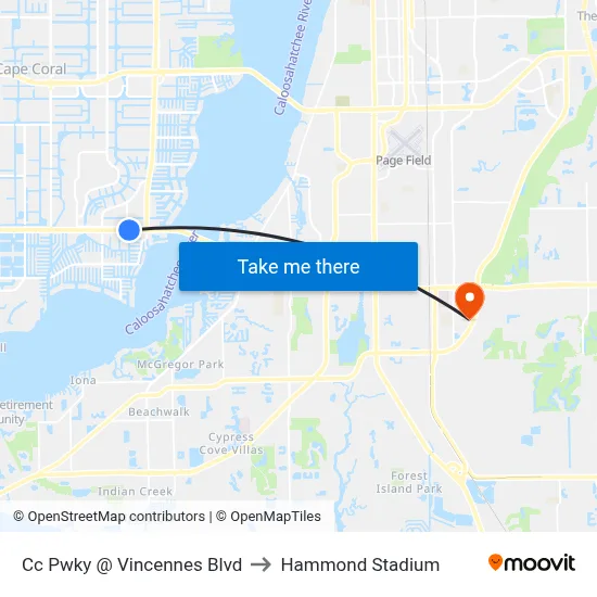 Cc Pwky @ Vincennes Blvd to Hammond Stadium map