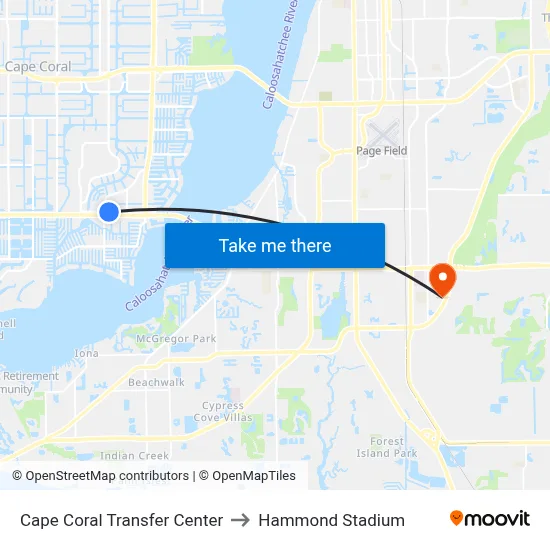 Cape Coral Transfer Center to Hammond Stadium map