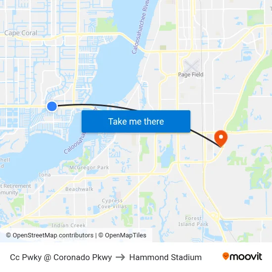 Cc Pwky @ Coronado Pkwy to Hammond Stadium map