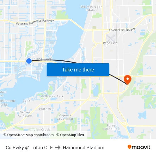 Cc Pwky @ Triton Ct E to Hammond Stadium map