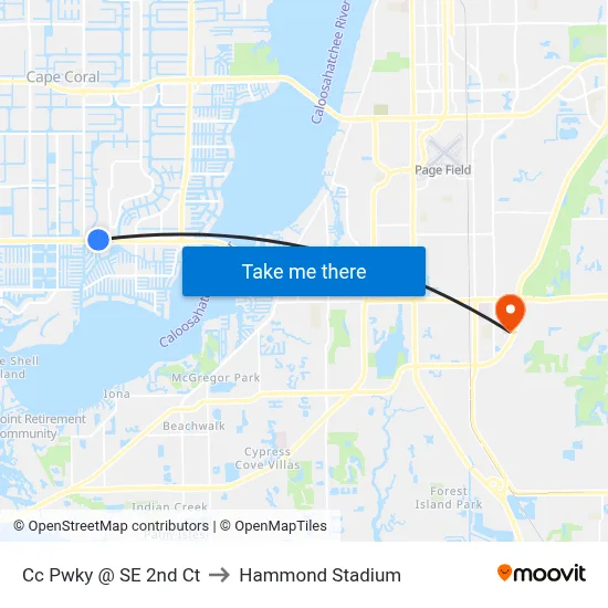 Cc Pwky @ SE 2nd Ct to Hammond Stadium map