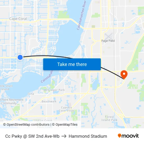 Cc Pwky @ SW 2nd Ave-Wb to Hammond Stadium map
