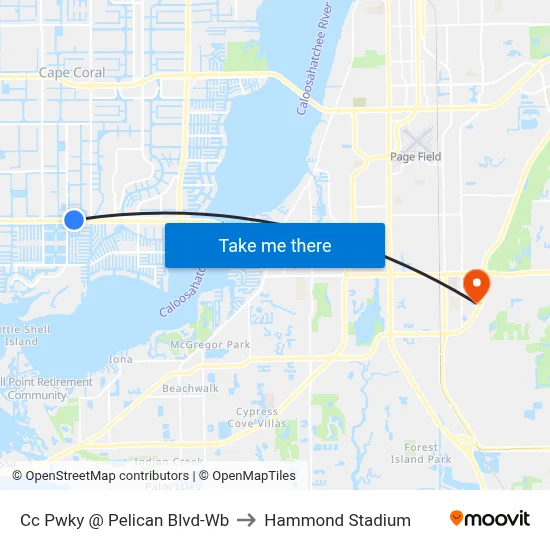 Cc Pwky @ Pelican Blvd-Wb to Hammond Stadium map