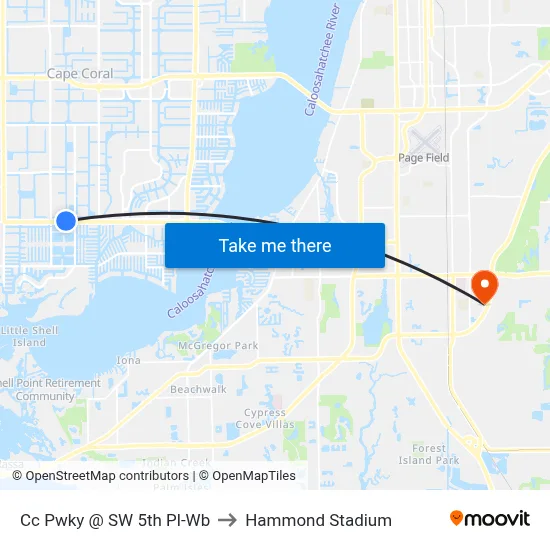Cc Pwky @ SW 5th Pl-Wb to Hammond Stadium map