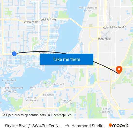 Skyline Blvd @ SW 47th Ter-Nb1 to Hammond Stadium map